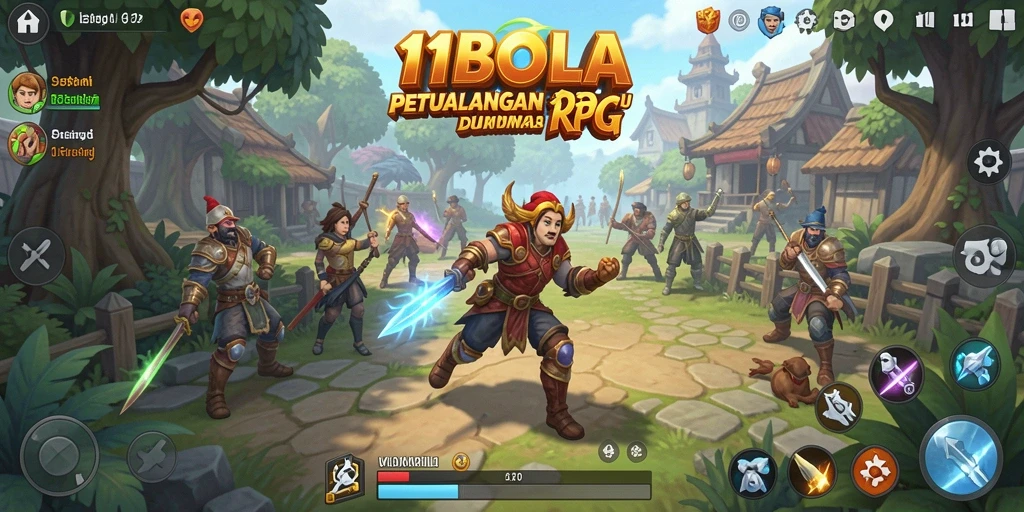 Screenshot menunjukkan karakter yang terlibat dalam pertempuran epik di dunia RPG.