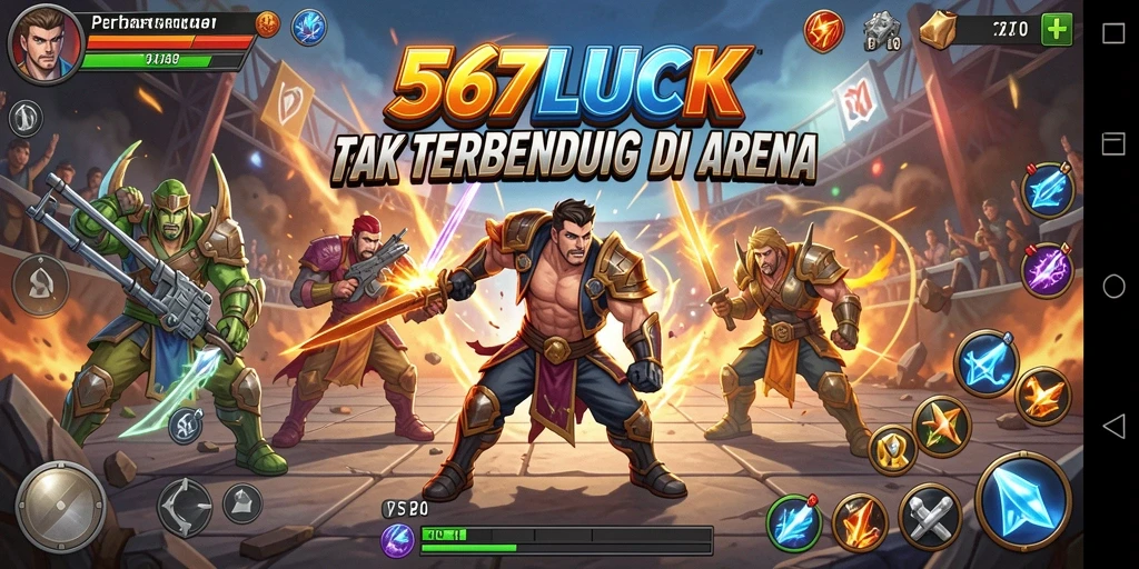 Tangkapan layar menunjukkan dua petarung bertarung dengan latar belakang arena yang dinamis.