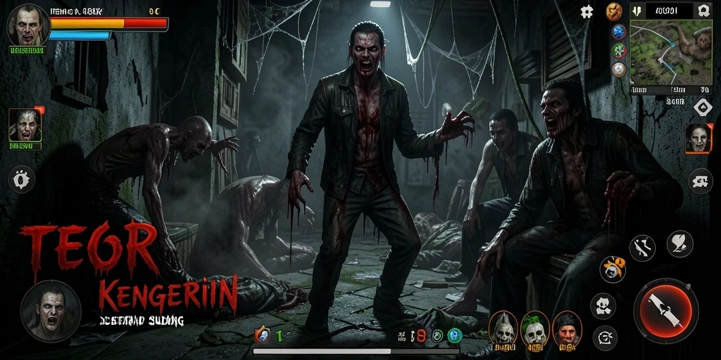 Screenshot menunjukkan gameplay mencekam dengan suasana Horror yang intens.