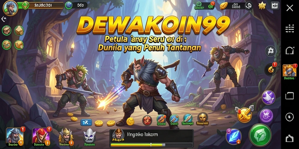 Screenshot gameplay DEWAKOIN99 menunjukkan karakter menjelajahi dunia petualangan yang memukau.