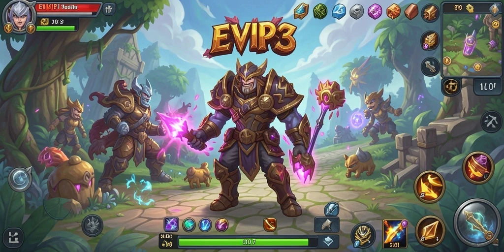 Tangkapan layar utama EVIP3 dengan aksi pertarungan RPG yang menegangkan.
