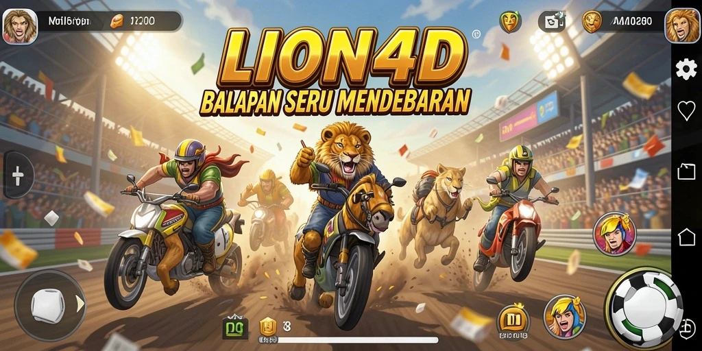Screenshot LION4D menampilkan aksi balapan seru di trek yang berwarna-warni.