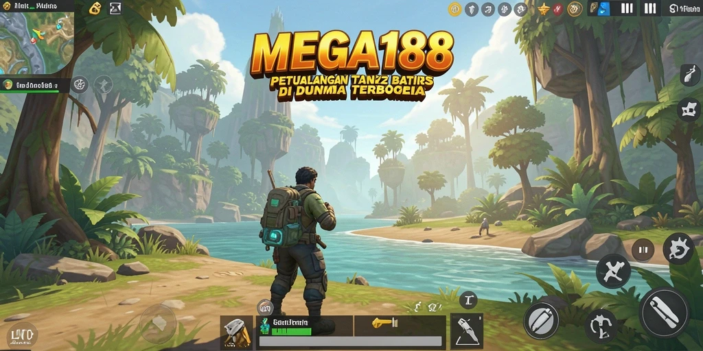 Screenshot menunjukkan pemain menjelajahi dunia terbuka yang indah.