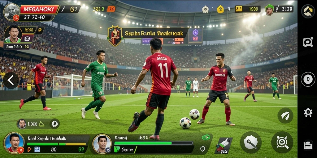 Tampilan menarik dari permainan sepak bola dalam MEGAHOKI.