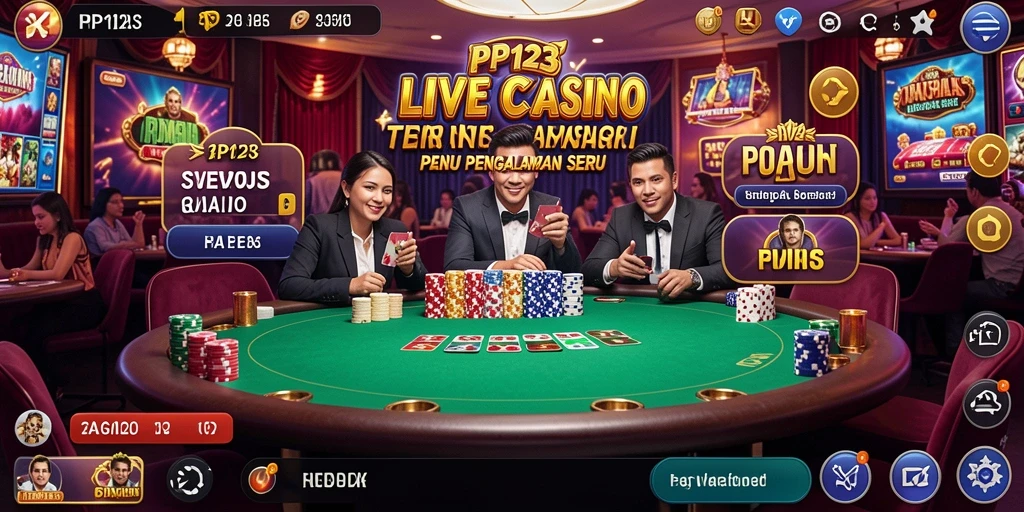 Tampilan utama gameplay PP123 dengan dealer dan pemain lainnya.
