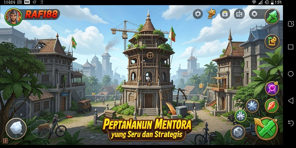 Screenshot gameplay Tower Defense RAFI88 dengan suasana menegangkan.