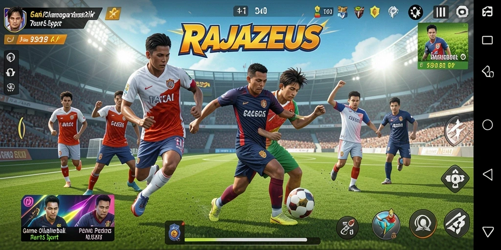 Tampilan seru gameplay <strong>RAJAZEUS</strong> menampilkan suasana pertandingan olahraga.